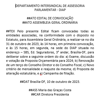 assembleia diap edital convocacao